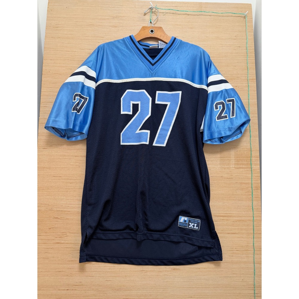 Russell Athletic Mens XL Football Jersey Navy Blue Light Blue Number 27 Mesh